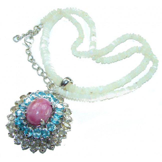 Outstanding Ruby Ethiopian Opal Beads .925 Sterling Silver handcrafted Statement necklace