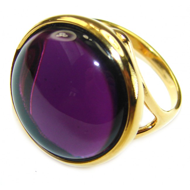 Purple Full Moon Amethyst 14K Gold over .925 Sterling Silver Handcrafted Large Ring size 9