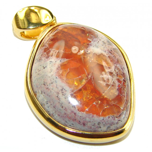 Bonfire Night Natural Mexican Fire Opal 14K Gold over .925 Sterling Silver handmade Pendant