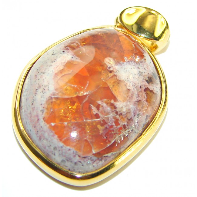 Bonfire Night Natural Mexican Fire Opal 14K Gold over .925 Sterling Silver handmade Pendant