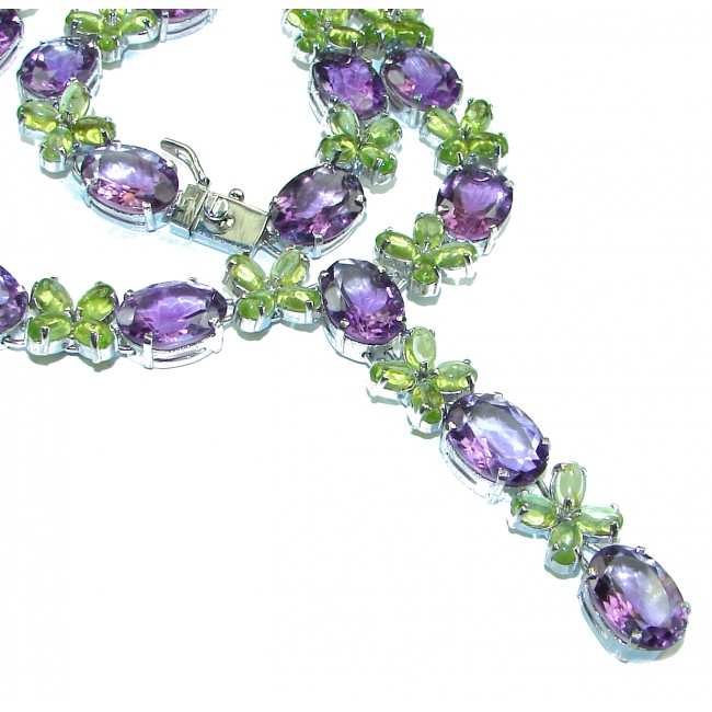 Esmeralda Authentic Peridot Amethyst .925 Sterling Silver handcrafted large Statement necklace