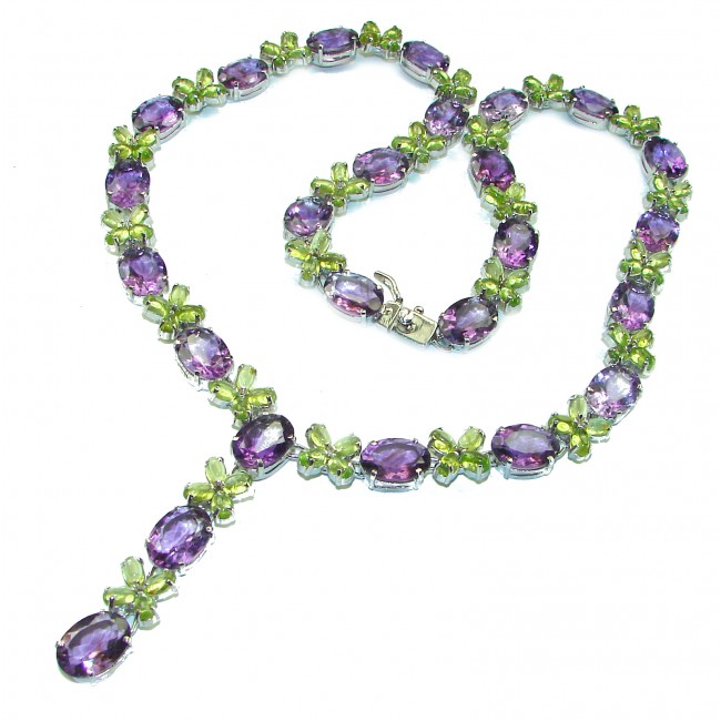 Esmeralda Authentic Peridot Amethyst .925 Sterling Silver handcrafted large Statement necklace