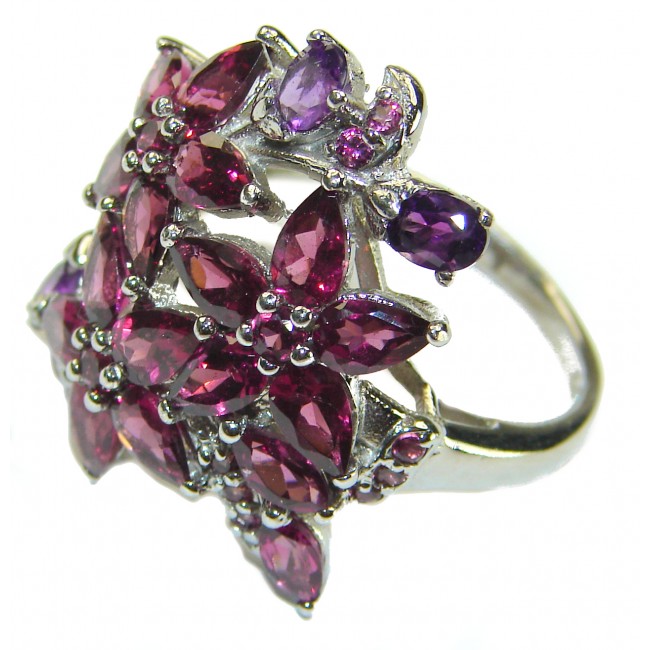 Blooming Rose Garden Authentic Garnet .925 Sterling Silver handcrafted Ring size 7 1/2