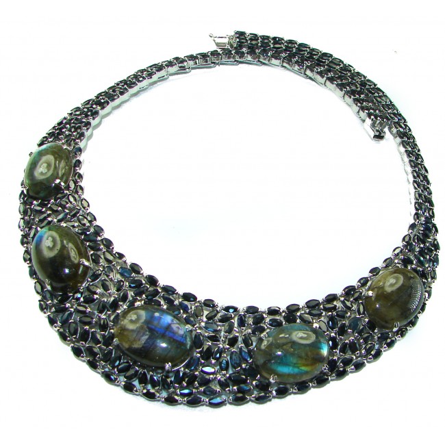 Chunky Cascade of Lights Labradorite Sapphire .925 Sterling Silver entirely handcrafted necklace