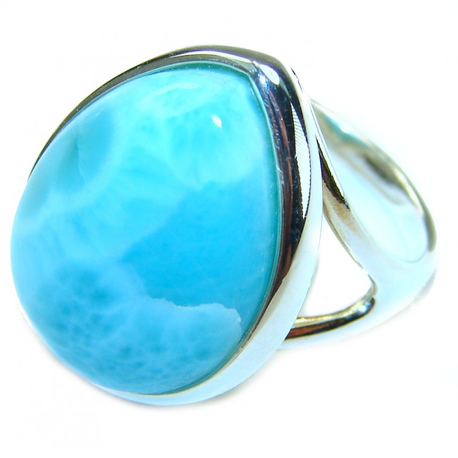 Precious Blue Larimar .925 Sterling Silver handmade ring size 7 3/4