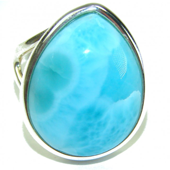 Precious Blue Larimar .925 Sterling Silver handmade ring size 7 3/4