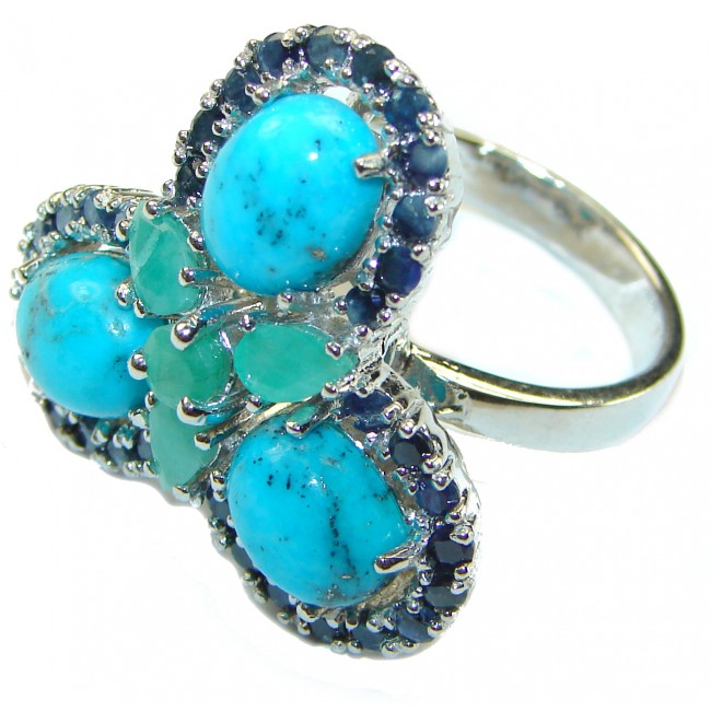 Alexandria Solid Blue Turquoise Emerald .925 Sterling Silver Ring size 8 3/4