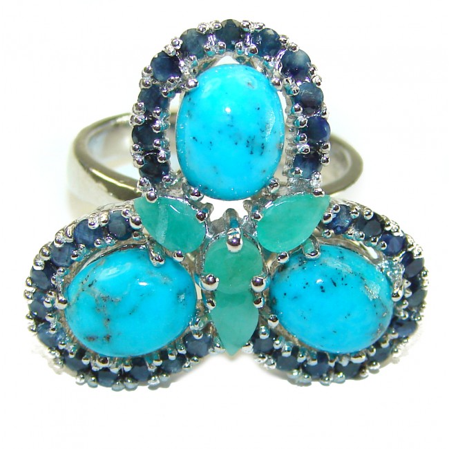 Alexandria Solid Blue Turquoise Emerald .925 Sterling Silver Ring size 8 3/4