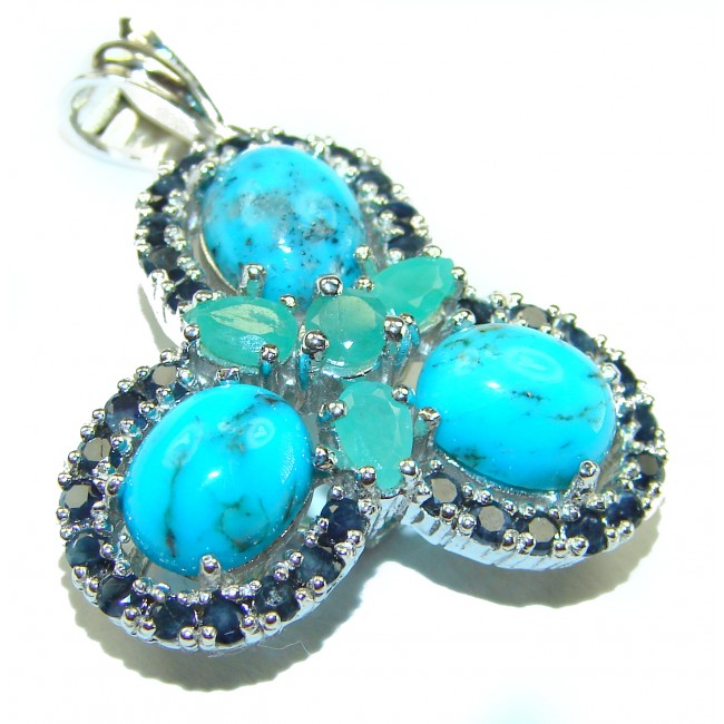 One of a kind Precious natural Turquoise .925 Sterling Silver handmade pendant