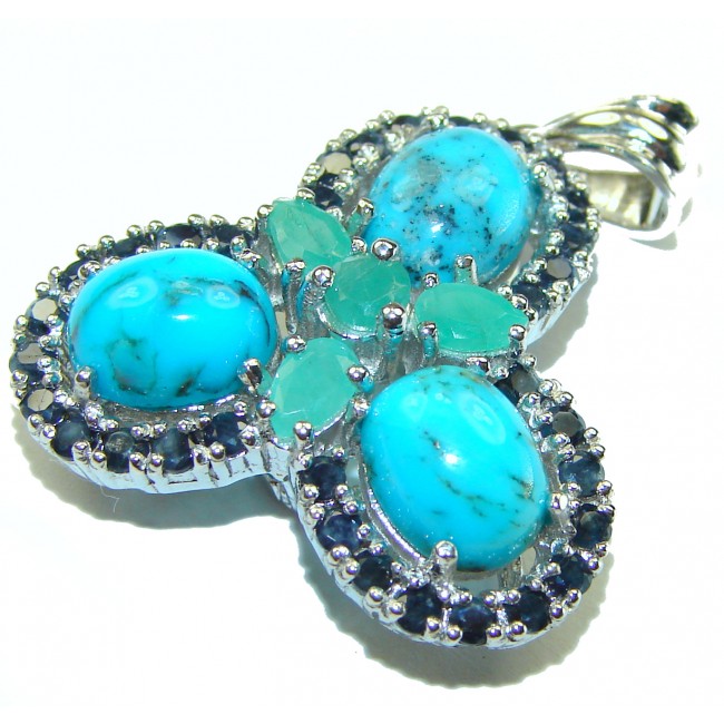 One of a kind Precious natural Turquoise .925 Sterling Silver handmade pendant