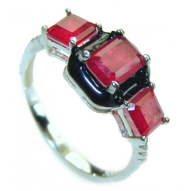 Art Deco Ruby black enamel .925 Sterling Silver handmade Ring size 8