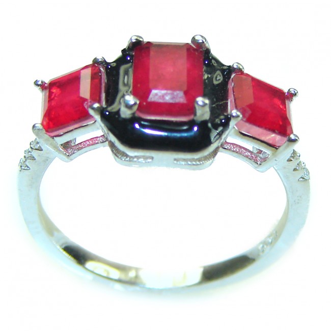 Art Deco Ruby black enamel .925 Sterling Silver handmade Ring size 8