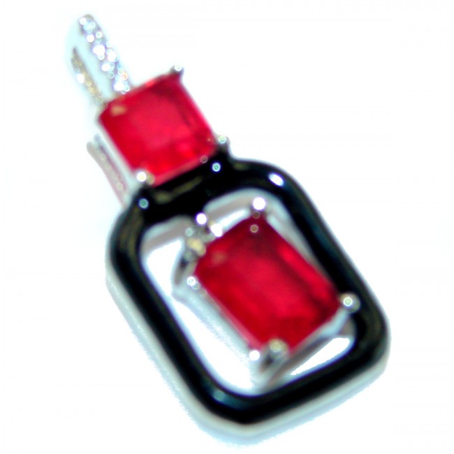 Art Deco Ruby black enamel .925 Sterling Silver handmade Pendant