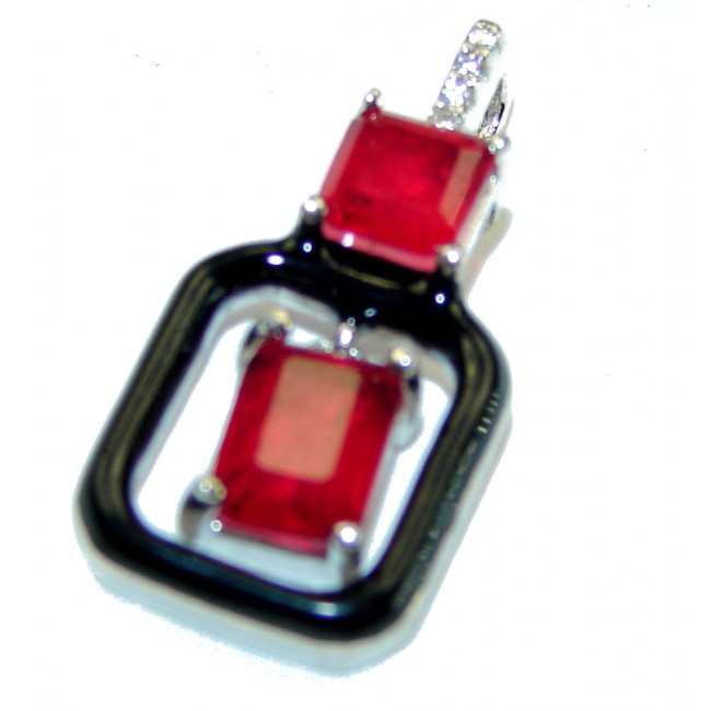 Art Deco Ruby black enamel .925 Sterling Silver handmade Pendant