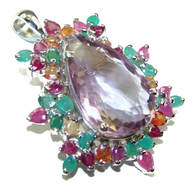 Vintage Design faceted Amethyst .925 Sterling Silver handcrafted Pendant & Brooch