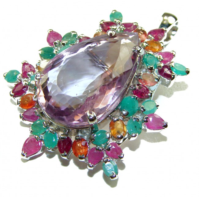 Vintage Design faceted Amethyst .925 Sterling Silver handcrafted Pendant & Brooch