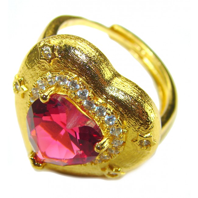 Pure Passion Heart Red Topaz 14K Gold over .925 Silver handcrafted Cocktail Ring s. 8 1/4