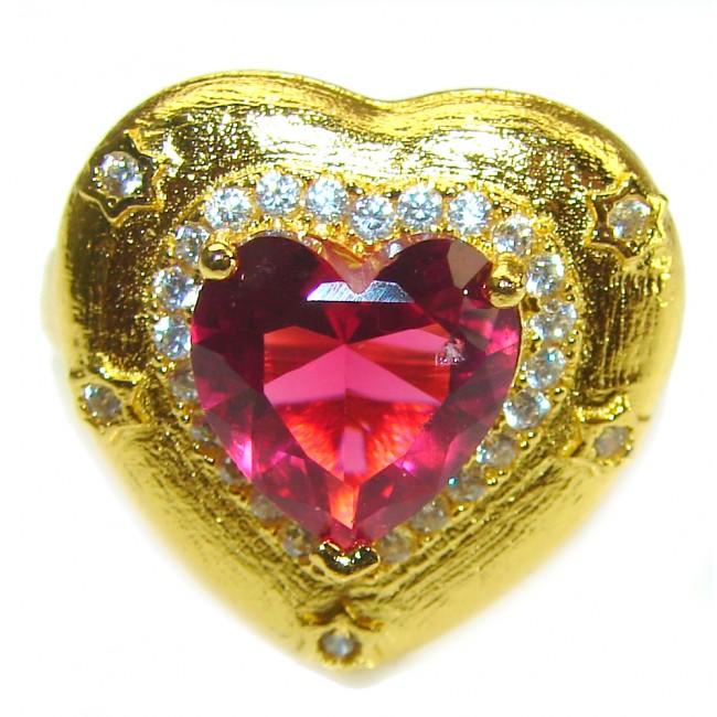 Pure Passion Heart Red Topaz 14K Gold over .925 Silver handcrafted Cocktail Ring s. 8 1/4