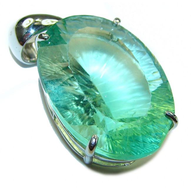 Superior quality 35.2 carat Fresh lime Mystic Green Topaz .925 Sterling Silver Pendant