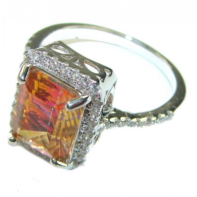 Oval cut 8.2 carat Orange Power Golden Topaz .925 Sterling Silver handcrafted ring; s. 7 1/2