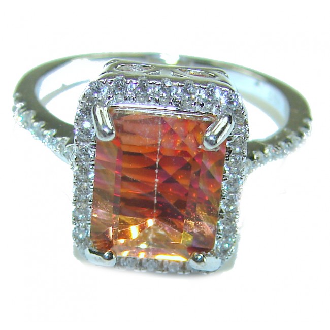 emerald cut 8.2 carat Orange Power Golden Topaz .925 Sterling Silver handcrafted ring; s. 7 1/2