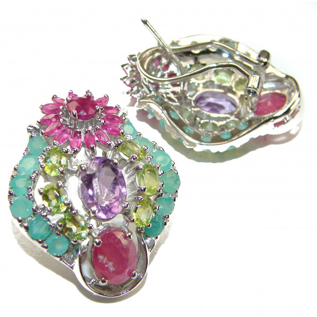 Splendeur Espagnole Authentic Amethyst Ruby Emerald .925 Sterling Silver handcrafted earrings