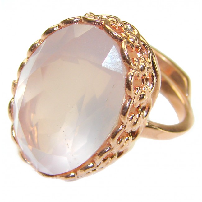 Oversized Authentic Brazilian Rose Quartz 14k Gold over .925 Sterling Silver incredible Ring size 8 adjustable