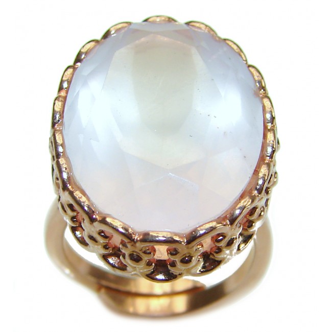 Oversized Authentic Brazilian Rose Quartz 14k Gold over .925 Sterling Silver incredible Ring size 8 adjustable