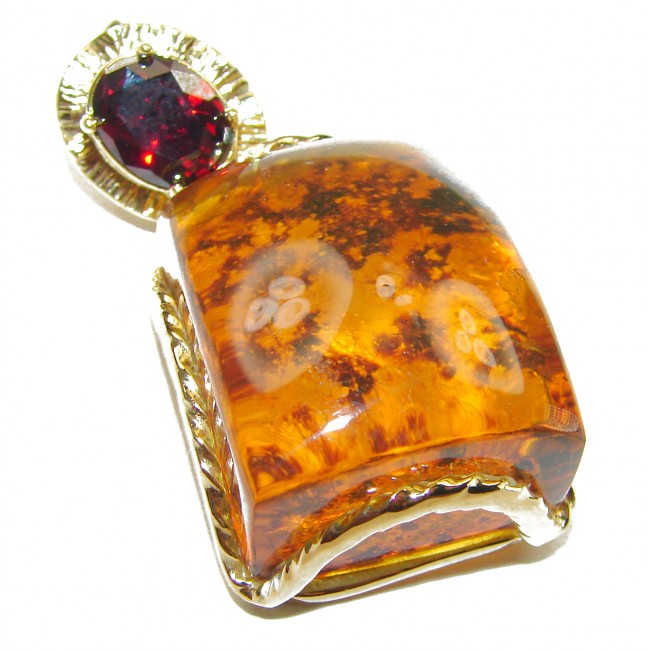 Vintage Beauty authentic Baltic Amber 14k Gold over .925 Sterling Silver handcrafted pendant