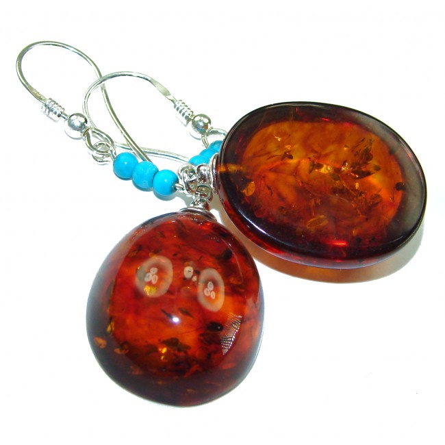 Baltic Polish Amber Turquoise .925 Sterling Silver Earrings