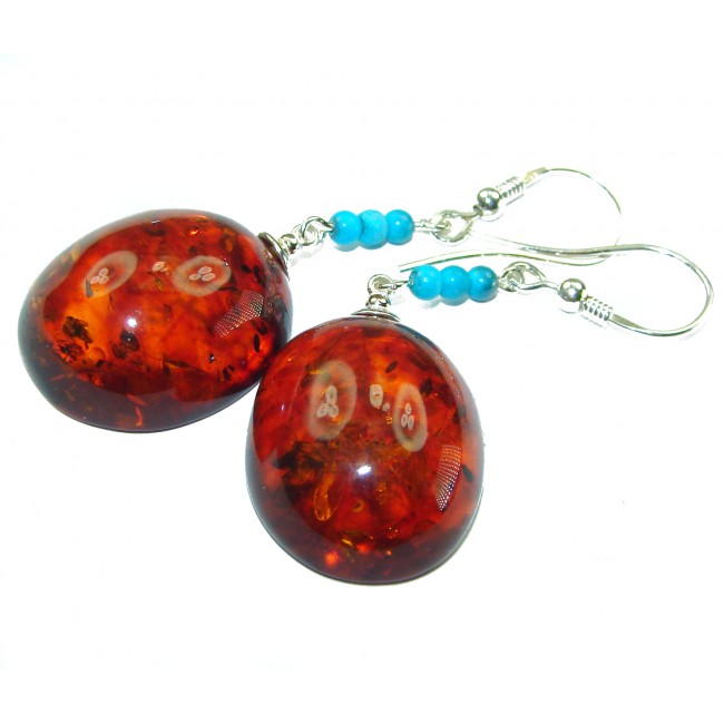 Baltic Polish Amber Turquoise .925 Sterling Silver Earrings