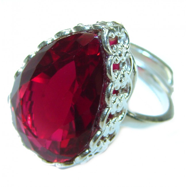 Red Rose 22.5 carat Red Topaz .925 Silver handcrafted Cocktail Ring s. 8 adjustable