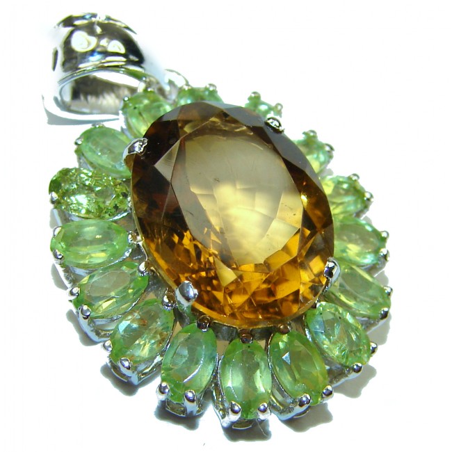 Spectacular Champagne Topaz .925 Sterling Silver handmade Pendant Brooch