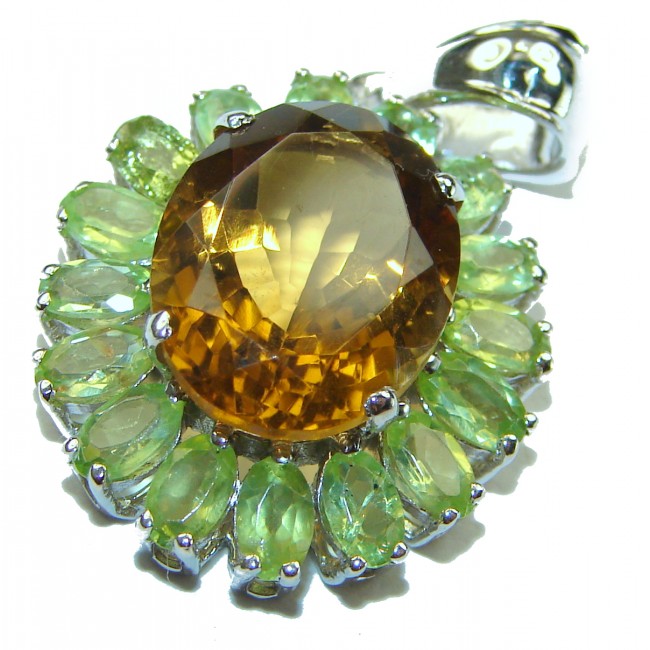 Spectacular Champagne Topaz .925 Sterling Silver handmade Pendant Brooch