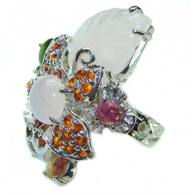 Enchanted Garden Mulicolor gems .925 Sterling Silver handcrafted LARGE Statement Ring size 7 1/2