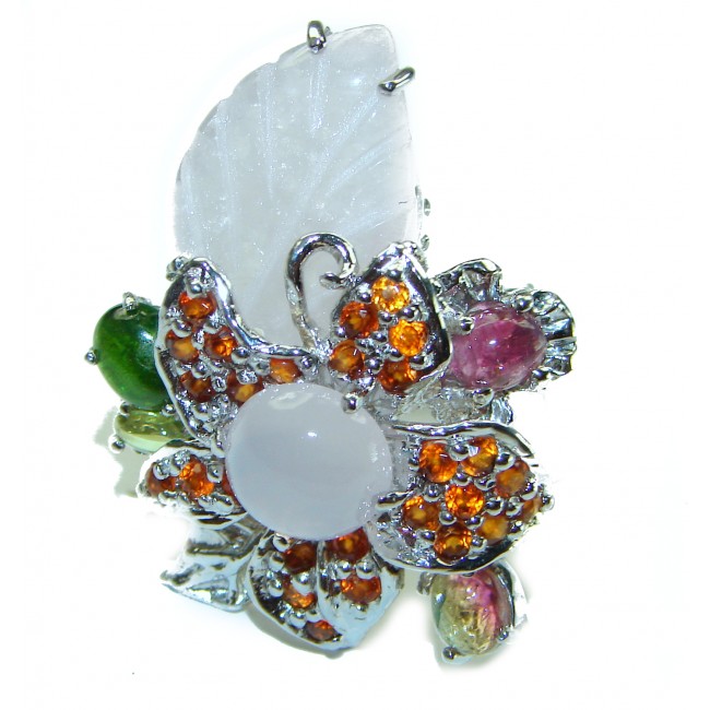 Enchanted Garden Mulicolor gems .925 Sterling Silver handcrafted LARGE Statement Ring size 7 1/2