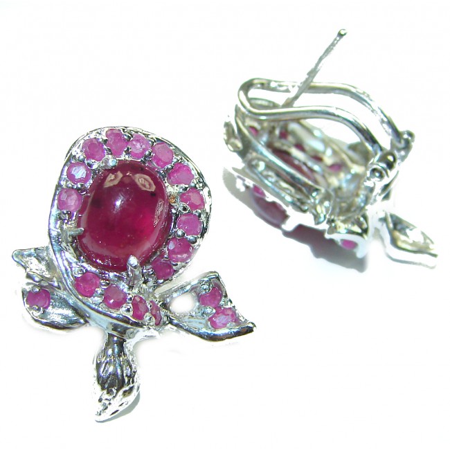 Luxurious Style Red Ribbon Ruby .925 Sterling Silver handmade Earrings