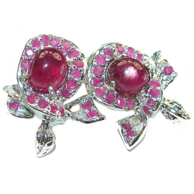 Luxurious Style Red Ribbon Ruby .925 Sterling Silver handmade Earrings