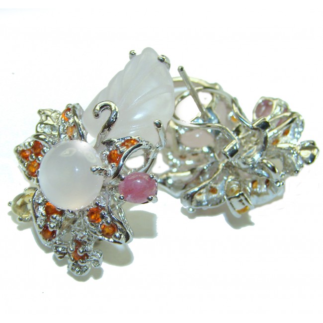 Enchanted Garden Mulicolor gems .925 Sterling Silver handcrafted LARGE Statement earrings