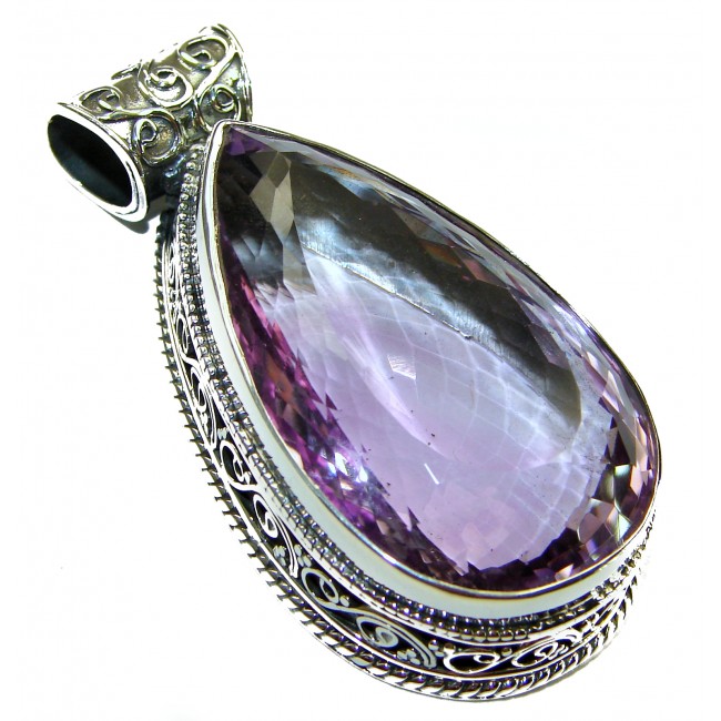 Cosmic Blast Best quality 34.5 grams Pear cut Genuine Pink Amethyst .925 Sterling Silver handcrafted pendant