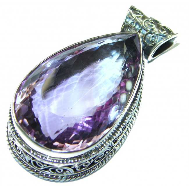 Cosmic Blast Best quality 34.5 grams Pear cut Genuine Pink Amethyst .925 Sterling Silver handcrafted pendant