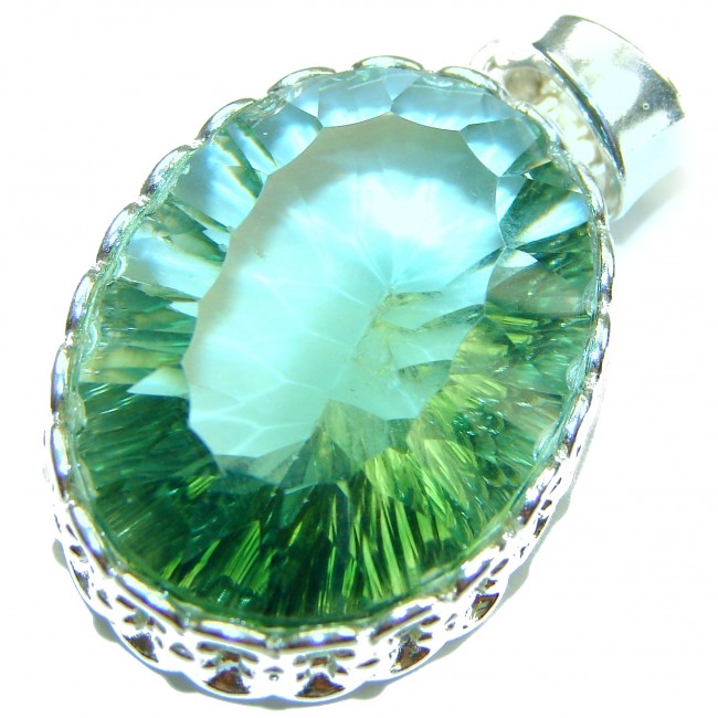 18.2 carat oval cut Mystic Green Aurora Topaz .925 Sterling Silver handcrafted Pendant