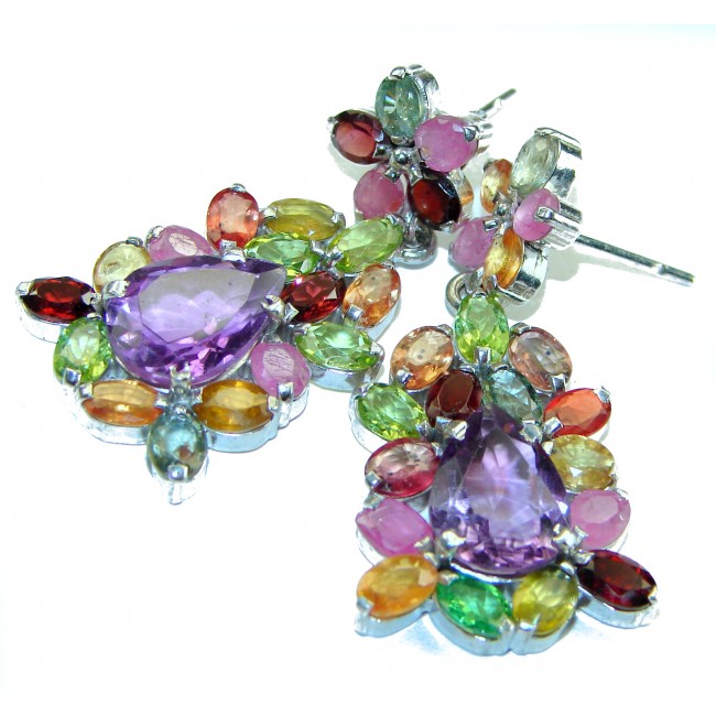 Fancy authentic Amethyst orange Sapphire .925 Sterling Silver handcrafted earrings