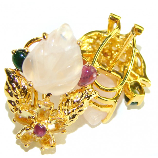 Luxurious carved Lemon Quartz Tourmaline 18K Gold over .925 Sterling Silver handmade Earrings