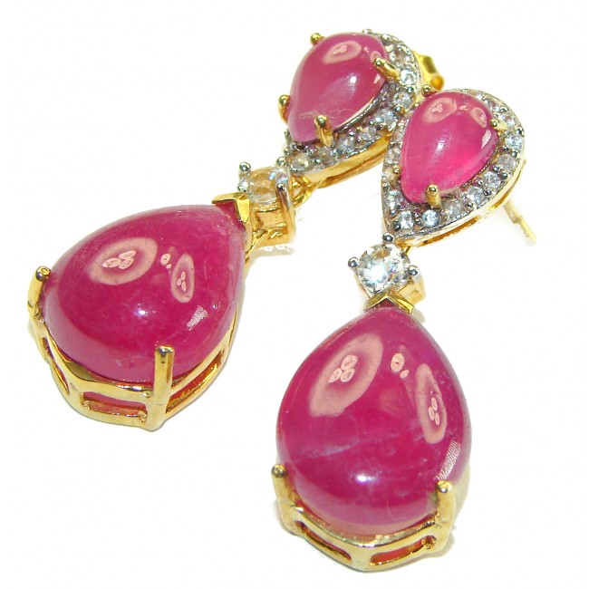 Luxurious Style Ruby 14K Gold over .925 Sterling Silver handmade Statement Earrings