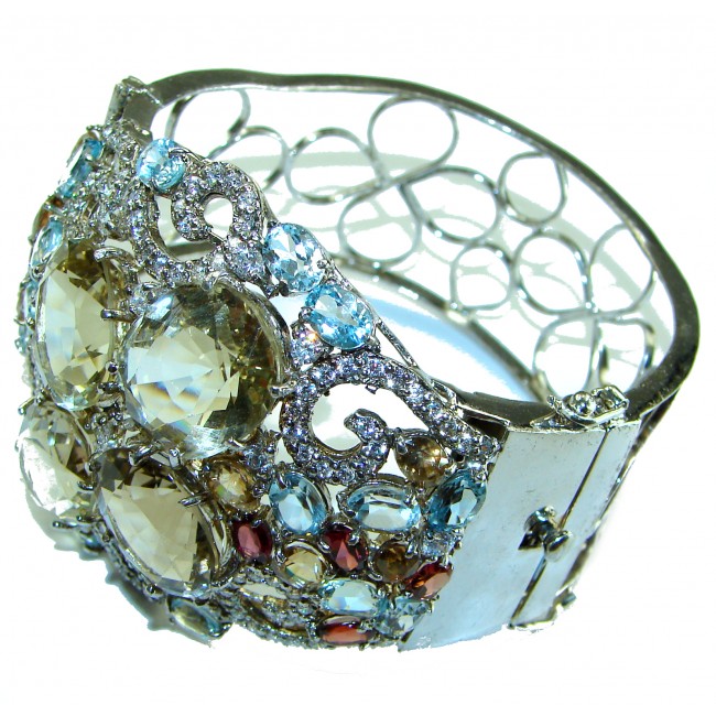 Absolutely Spectacular authentic Champage Topaz .925 Sterling Silver handmade bangle Bracelet