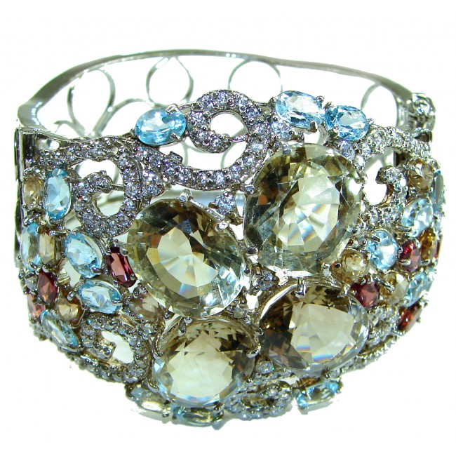 Absolutely Spectacular authentic Champage Topaz .925 Sterling Silver handmade bangle Bracelet