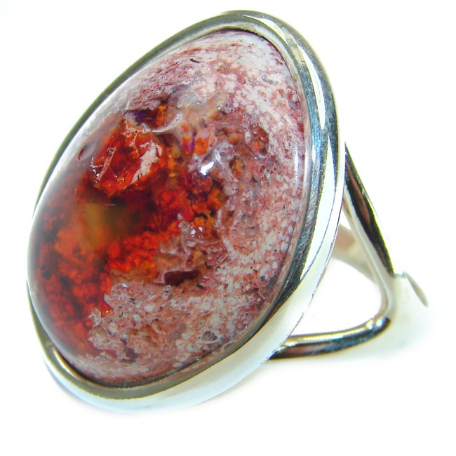 Mexican Sunset Natural Mexican Fire Opal .925 Sterling Silver handmade ring size 7