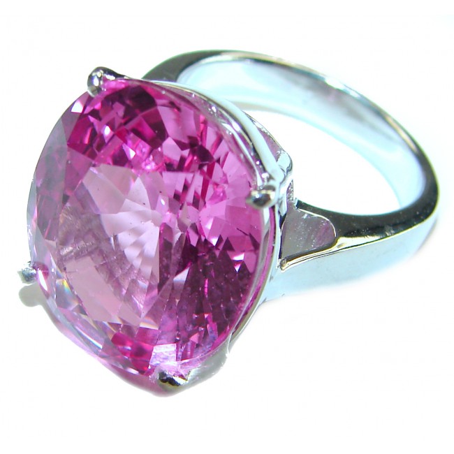 Blooming Orchid 14.5 carat OVAL cut Pink Topaz .925 Silver handcrafted Cocktail Ring s. 5 3/4