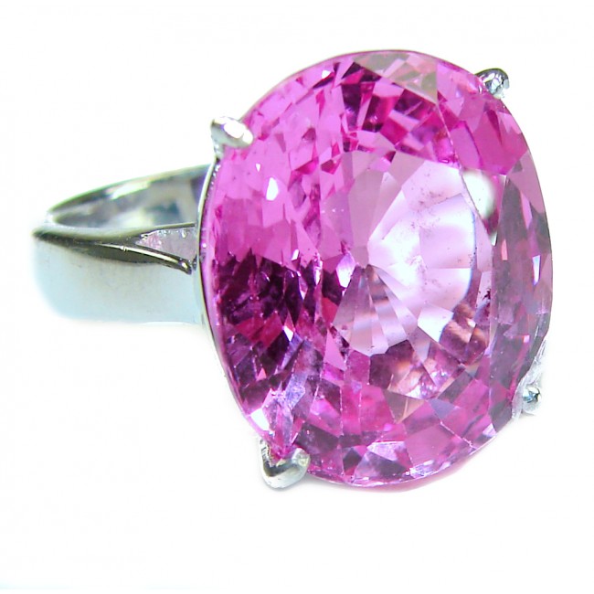 Blooming Orchid 14.5 carat OVAL cut Pink Topaz .925 Silver handcrafted Cocktail Ring s. 5 3/4